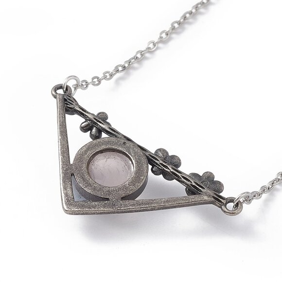 NWOT natural Rose Quartz triangle Flower floral necklace Gemstone Pendant - Picture 3 of 3